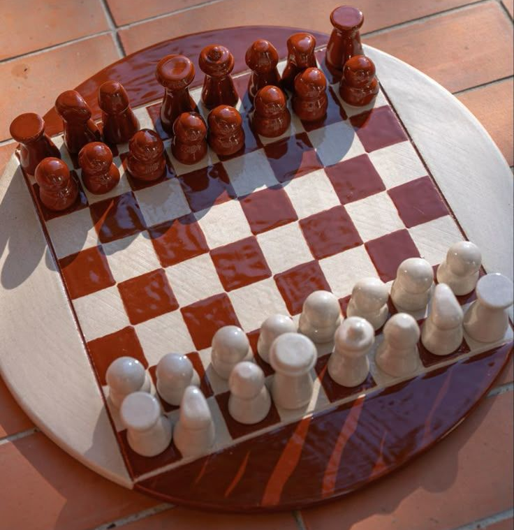 Artisan Handmade Ceramic Chess Set - Rust & Cream Aesthetic