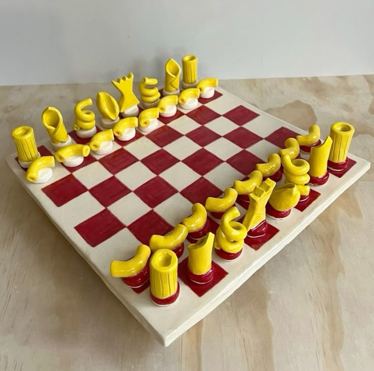 Artisan "Al Dente" Pasta-Themed Ceramic Chess Set